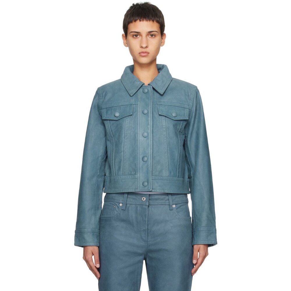 Stand Studio Ellen Denim Look Leather Jacket in Washed Indigo